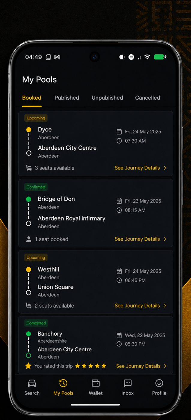 J-Pool pool history screen